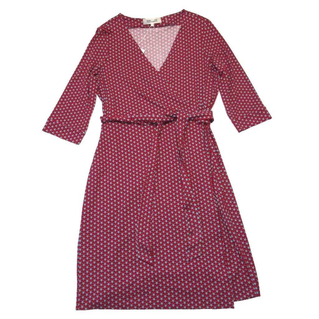 Nwt Diane Von Furstenberg Dvf New Julian Two In Star Geo Cherry Wrap Dress Xl